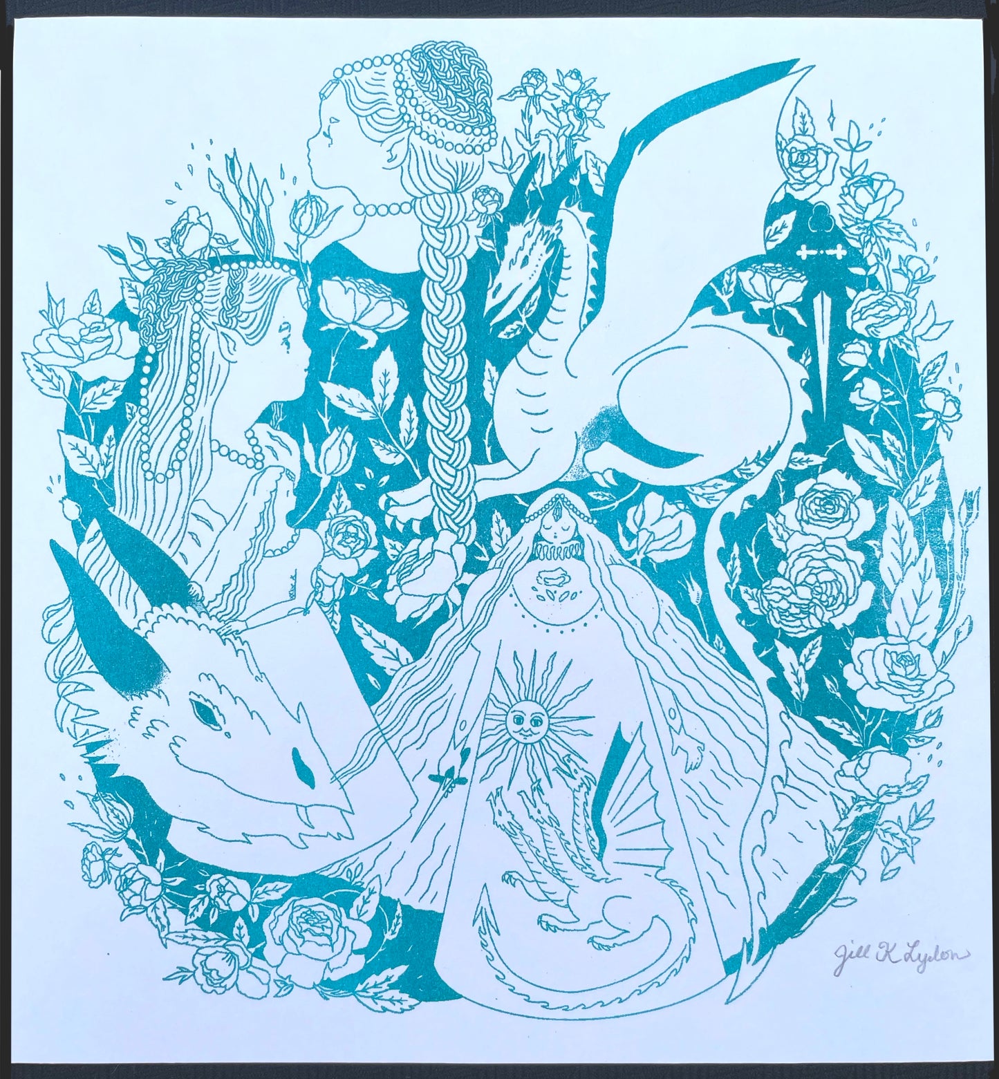 Elves & Dragons (Teal Ink)